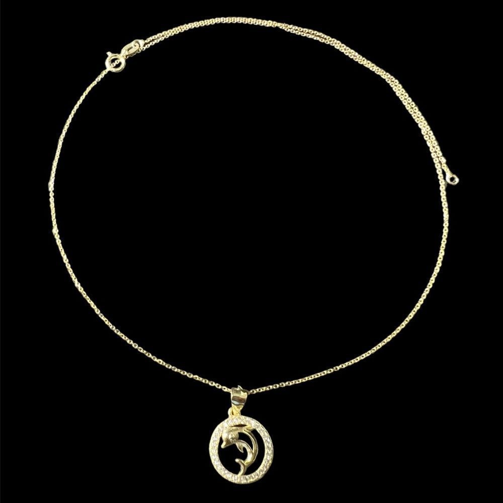 14K Gold Dipped 925 Sterling Silver Dolphin Pendant Necklace